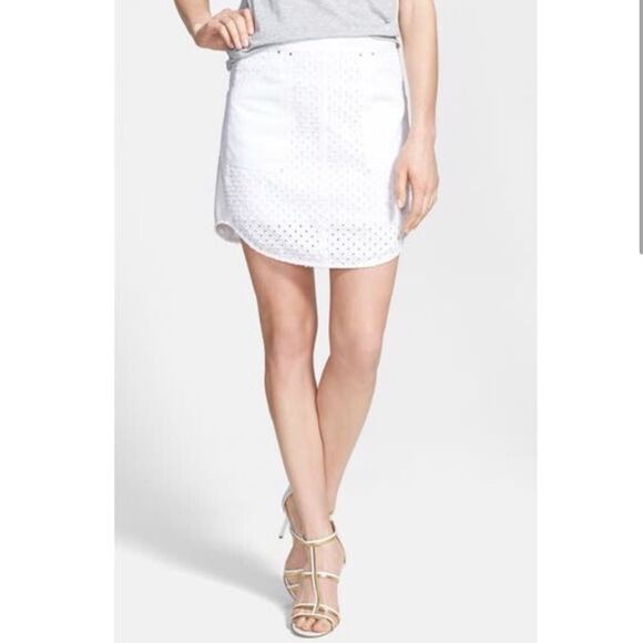 Rebecca Taylor Distressed  Punched Denim White Mini Skirt Size 4 - Picture 1 of 14